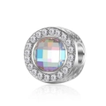 Perle charm en argent avec pierre irisée carrée et cristaux pour bracelets DIY - Arc-en-ciel AB