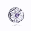 Runde Sterling Silber Perle mit lila und weißen Zirkonia Blumenmuster für DIY Armbänder - Violett Weiß