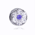 Silberne Perle mit zentralem lila Zirkon und weißen Edelsteinen für DIY-Armband-Schmuck - Dunkelblau und Weiß