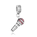 Pendentif microphone en argent vintage avec strass roses pour la création de bijoux - Style Microphone Strass Rose Argent (MK-DGB065)