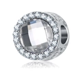 Charm en argent pour bracelets DIY avec pierre précieuse ronde et sertissage pavé - Blanc
