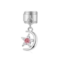 Maillon de charme italien avec croissant de lune argenté et étoile en cristal rose - Lune Étoile Strass Rose (MK-DGB2004)