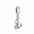 Close-up of three-layered star charm with pink crystals for DIY braided red rope bracelets - Pink