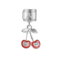 Maillon de charme style italien en argent avec pendentif cerise rouge et cristal - Cerise Rouge (MK-MDF064)
