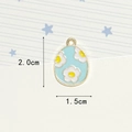 Light blue Easter egg pendant with white floral patterns and gold metal plating for DIY jewelry - Three Flowers Blue Egg