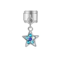 Pendentif étoile pour bracelet italien en acier poli avec strass bleus - Lune Étoile Bleue (MK-DGB528)