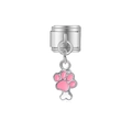 Charm modulaire italien avec patte d'animal en émail rose et petit pendentif os en argent - Empreinte De Patte Rose (MK-DGB677)