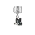 Maillon modulaire italien argenté avec un pendentif papillon en émail noir chic - Papillon Noir (MK-DGB1892)