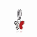 Ethnic style butterfly pendant with red enamel and white crystals for DIY bracelets - Red