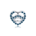 Hollow heart charm with mini crown and dark blue zircons for DIY jewelry making - Blue Heart Crown / Blue
