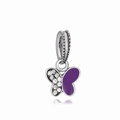 Ethnic style butterfly charm with purple enamel and white zircon stones in S925 silver finish - Purple
