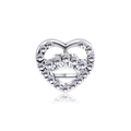 Silver heart crown charm with sparkling cubic zirconia stones and reflective base - White Heart Crown / White