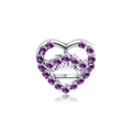 Polished silver heart crown charm with purple crystals for DIY bracelet making - Purple Heart Crown / Purple