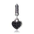 Vintage heart charm pendant with black pavé stones and oxidized silver finish - Black
