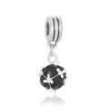 Silver bead charm with black faceted crystal ball for DIY charm bracelets - Black