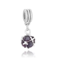 Deep purple faceted crystal ball charm with silver ribbed cap and cross cage frame - Deep purple