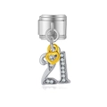Charm de bracelet italien avec chiffre 21 argenté et pendentif cadenas coeur doré - Style Cœur Doré Numéro 21 (MK-DGB1058)