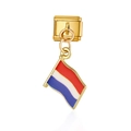 Maillon de bracelet italien doré avec breloque émaillée du drapeau des Pays-Bas - Drapeau des Pays-Bas (MK032)