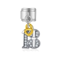 Breloque style italien avec cadenas coeur doré et chiffre 18 argenté serti de cristaux - Style Numéro 18 (MK-DGB1056)