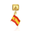 Charm modulaire italien avec finition dorée et pendentif drapeau espagnol en émail ondulé - Drapeau de l'Espagne (MK008)
