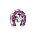 Pink zircon horseshoe charm with star center for DIY silver beaded bracelets - Rose Red