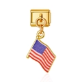 Eslabón modular italiano dorado con un colgante esmaltado de la bandera estadounidense - Bandera de EE. UU. (MK009)