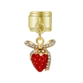 Pendentif fraise de style italien doré avec émail rouge et cristaux brillants - Style Nœud Fraise Doré (MK-DGB1705)