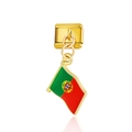 Abalorio de estilo italiano dorado con colgante de la bandera de Portugal esmaltado - Bandera de Portugal (MK011)