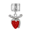 Charme de lien modulaire italien avec fraise en émail rouge et nœud en zircone - Style Nœud Fraise Argenté (MK-DGB1706)