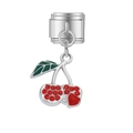 Maillon de bracelet modulaire italien avec design de cerise et strass rouges - Style Cerise Rouge Pavé Argenté (MK-DGB1709)