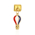 Módulo de pulsera italiana con globo aerostático dorado en esmalte rojo, blanco y azul - Globo Aerostático (MK031)