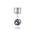 Italiaanse modulaire hartbedel in zilveren afwerking met paarse kristallen hanger - Zilver Donkerpaarse Kristal (MK-DGB087)