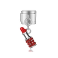 Breloque style italien avec pendentif rouge à lèvres et cristaux rouges scintillants - Rouge à Lèvres Strass (MK-DGB266)