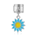 Maillon de bracelet italien avec pendentif tournesol en émail bleu ciel et jaune - Style Tournesol Bleu (MK-DGB1993)