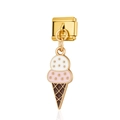 Eslabón de pulsera italiana en acero dorado con un colgante de cono de helado colorido - Helado (MK005)