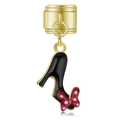 Charme italien avec talon haut noir et nœud à pois pour bracelets modulaires - Escarpins à Pois Minnie (MK-DGB634)