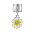 Composant de bracelet italien avec pendentif marguerite en émail blanc et finition argent - Style Marguerite Blanc Jaune (MK-DGB1995)