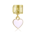 Pendentif cœur italien en or avec émail rose clair pour bracelets modulaires - Cœur Rose Doré (MK-DGB823)