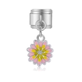 Charme modulaire italien avec pendentif marguerite en émail rose et finition argent - Style Marguerite Émaillée Rose Jaune (MK-DGB1996)