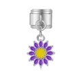 Maillon de bracelet italien modulable avec pendentif fleur en émail violet et acier inox - Style Fleur Émaillée Violet (MK-DGB1997)
