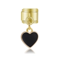 Charme modulaire italien doré avec pendentif cœur en émail noir pour bracelets DIY - Cœur Noir Doré (MK-DGB826)
