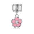 Pendentif fleur style italien en argent avec émail rose et perle centrale - Style Fleur Cœur Perle Émail Rose (MK-DGB2001)