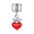 Charm per bracciale stile italiano con pendente a cuore rosso e corona di cristallo - Cuore della Corona (MK-DGB1218)