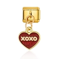 Charm italiano de acero dorado con corazón de purpurina roja y colgante XOXO - Purpurina Roja XOXO (MK-DGB2302)