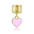 Charme modulaire italien avec maillon doré et pendentif cœur en émail rose élégant - Cœur à Bord Ajouré Rose Doré (MK-DGB827)