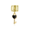 Maillon modulaire italien doré avec pendentif clé en cœur et émail noir élégant - Clé en Cœur Noire Doré (MK-DGB1289)