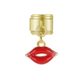 Charm modulare stile italiano in acciaio dorato con pendente labbra in smalto rosso - Labbra Rosse Oro (MK-DGB1255)