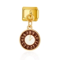 Abalorio modular estilo italiano dorado con esfera de reloj vintage y acabado esmalte - Reloj (MK004)