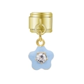 Maillon modulaire doré avec pendentif fleur en émail bleu et un zircon central brillant - Style Fleur Strass Unique Bleu Doré (MK-DGB2067)