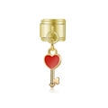 Charme de lien italien avec pendentif clé cœur doré et émail rouge pour bijoux DIY - Clé en Cœur Rouge Doré (MK-DGB1290)